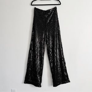 Black Sequin Wide Leg Pants